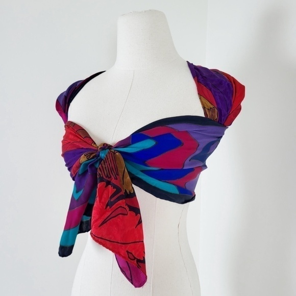 Silk Scarf Set Rectangular DIY Top Bandana abstract floral vintage retro - Picture 2 of 16